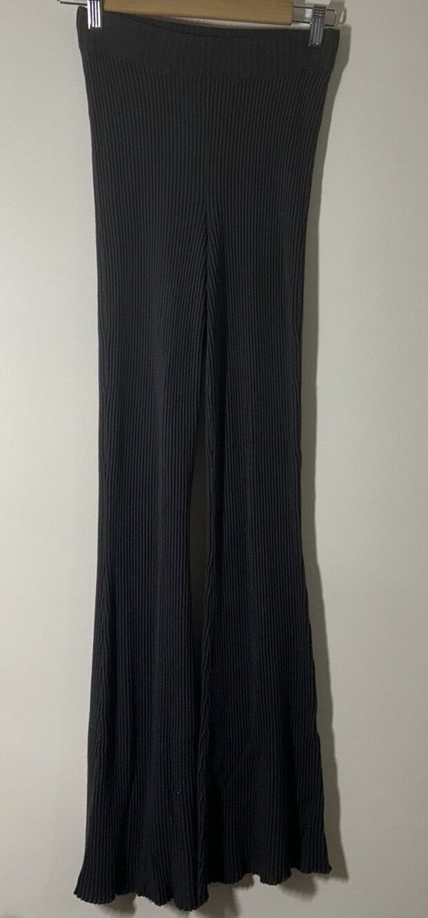 Garage Women's XS Ribbed Flared Leg Elastic Waist Dark Gray Leggings